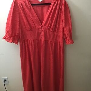 Boden Broderie Midi Tea Dress Red/Coral 14R
